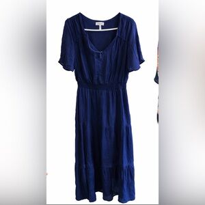 Luxology Navy Blue Midi Dress | Flutter Sleeve Boho lined